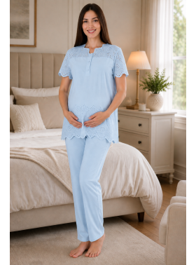 Effortt 9022 MAVİ KETEN Lohusa Pijama Takımı